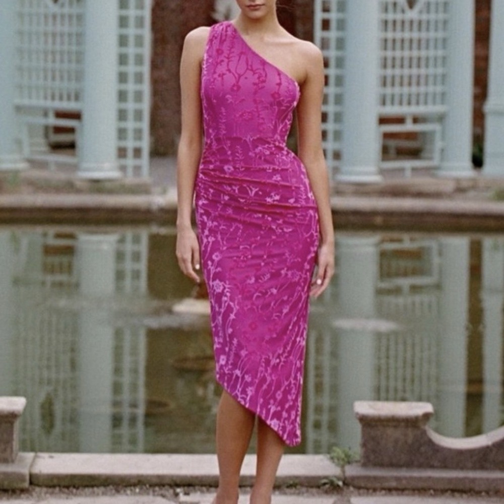 Anthropologie Hutch Monty One-Shoulder Ruched Velvet Dress Pink Sz S